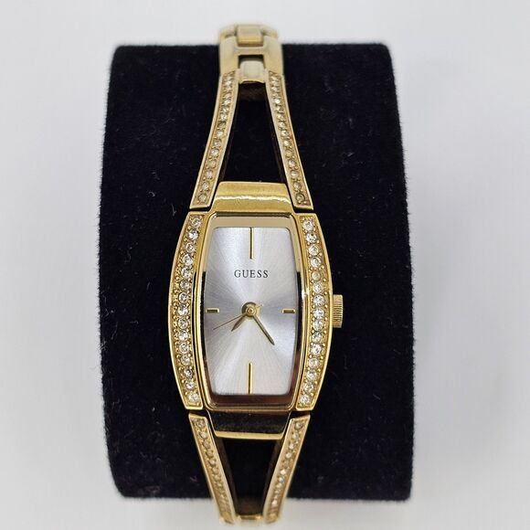 Guess Women's Watch 18MM Gray Dial Crystal Bezel Gold Bracelet 6" New Battery - Picture 1 of 13